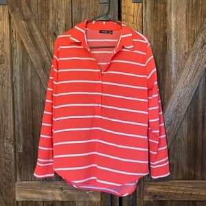 Orangish half button down top